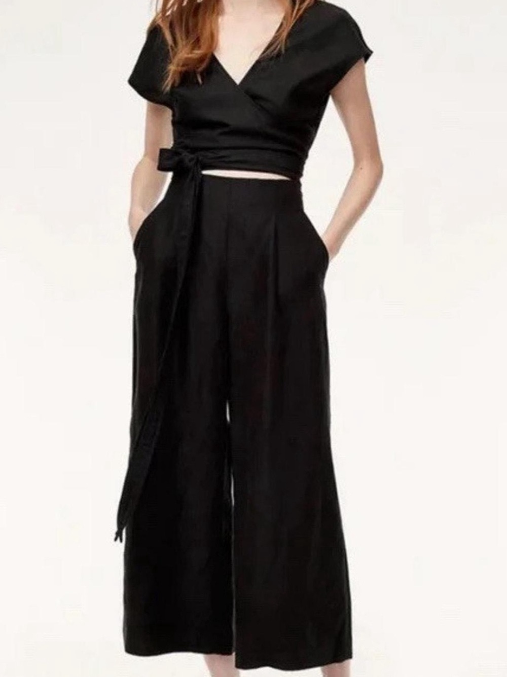 Aritzia Wilfred Brax Wide-Leg Black Wrap Jumpsuit